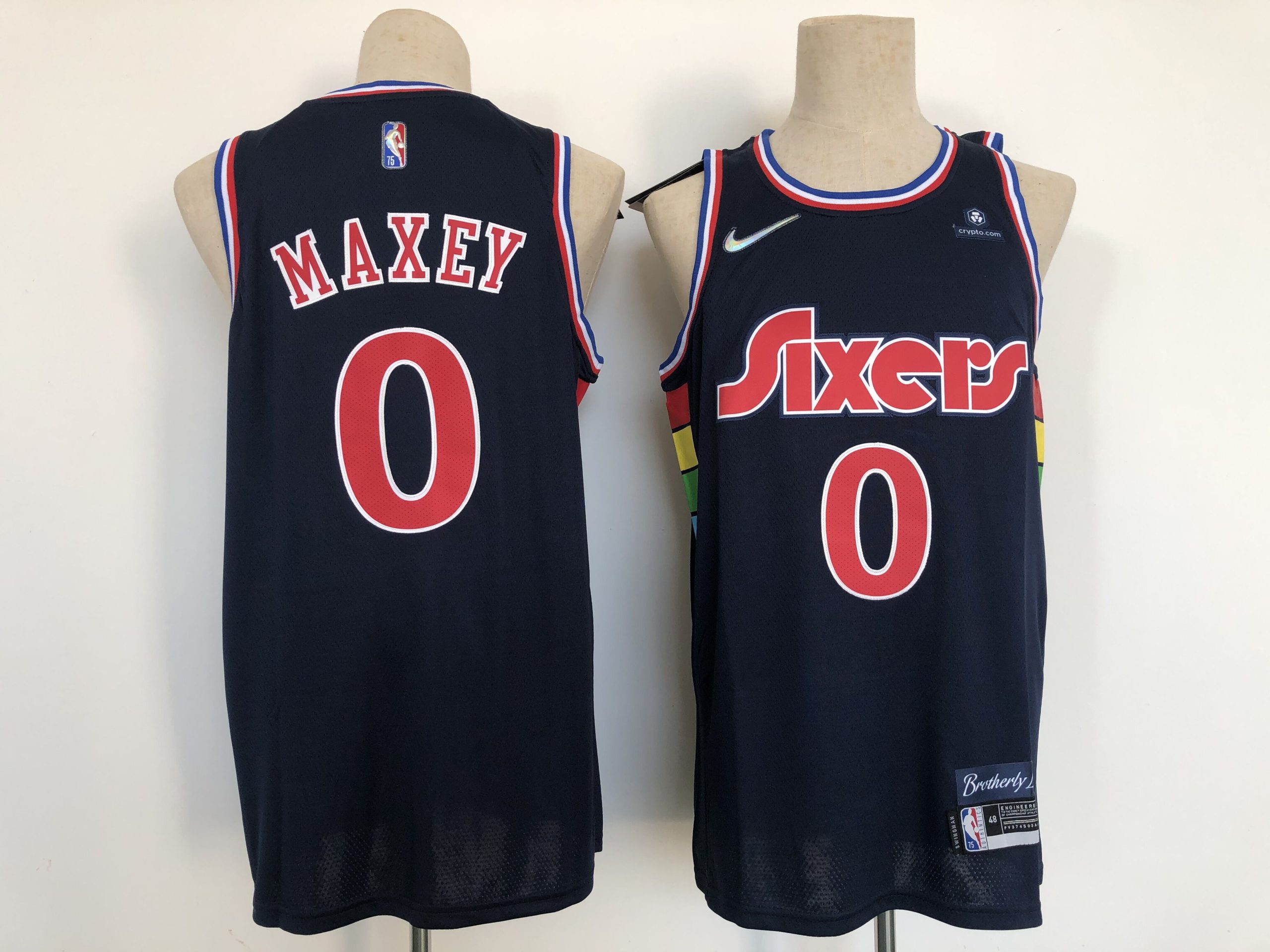 NBA Philadelphia 76ers #0 Maxey Navy Icon Edition 75th Anniversary Jersey