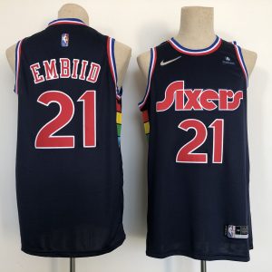 NBA Philadelphia 76ers #21 Joel Embiid Navy Icon Edition 75th Anniversary Jersey