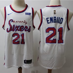 76ers #21 Joel Embiid White Basketball Swingman Hardwood Classics Jersey