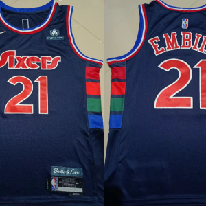 NBA Philadelphia 76ers #21 Embiid Navy Blue Nike Jersey