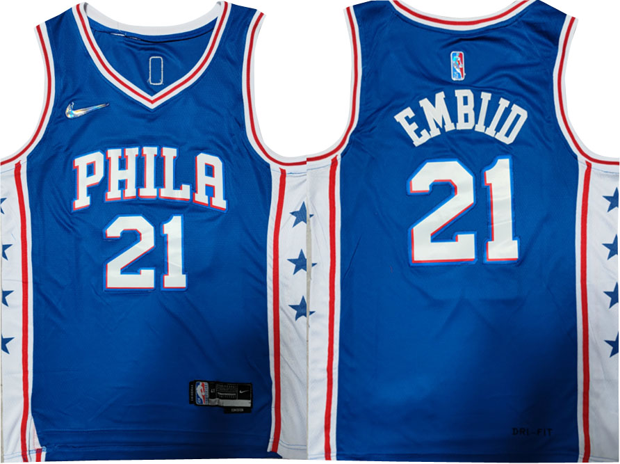 NBA Philadelphia 76ers #21 Embiid Blue Nike Jersey