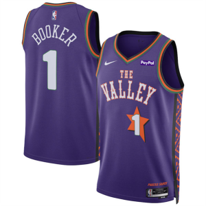 Men's Phoenix Suns #1 Devin Booker Purple 2024/25 City Edition Stitched Jersey