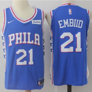 Nike NBA Philadelphia 76ers #21 Embiid Blue Jersey