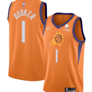 Men's Phoenix Suns #1 Devin Booker Orange Statement Editio Jersey