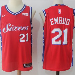 NBA Philadelphia 76ers #21 Embiid Red New Jersey