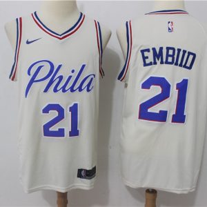 Nike NBA Philadelphia 76ers #21 Embiid Cream Jersey