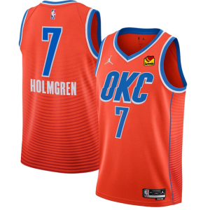 Men's Oklahoma City Thunder #7 Chet Holmgren Orange Statement Edition Stitched Jersey