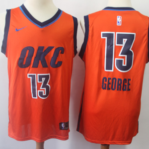 NBA Thunder 13 Paul George Orange Earned Edition Nike Men Jersey