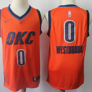NBA Thunder 0 Russell Westbrook Orange Earned Edition Nike Men Jersey