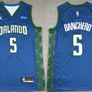 Men's Orlando Magic #5 Paolo Banchero Blue With No.6 Patch Icon Edition Stitched Swingman Jersey