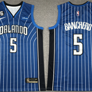 Men's Orlando Magic #5 Paolo Banchero Blue With No.6 Patch Icon Edition Stitched Swingman Jersey