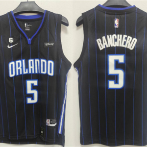 Men's Orlando Magic #5 Paolo Banchero Black With No.6 Patch Icon Edition Stitched Swingman Jersey