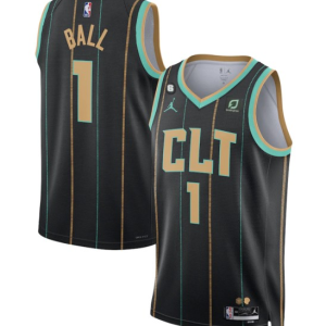 Men's Charlotte Hornets #1 LaMelo Ball Black 2022/23 City Edition No.6 Patch Stitched Jersey