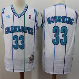 NBA Charlotte Hornets 33 Alonzo Mourning White 1992-93 Hardwood Classics Men Jersey