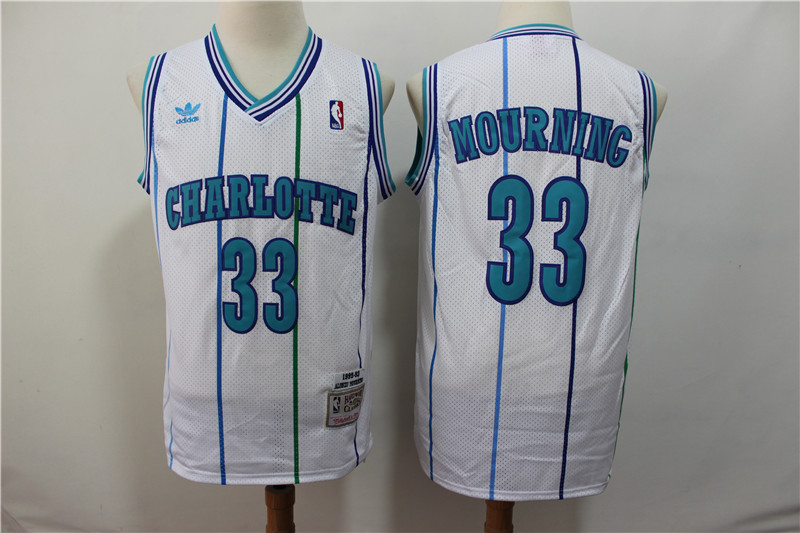 NBA Charlotte Hornets 33 Alonzo Mourning White 1992-93 Hardwood Classics Men Jersey