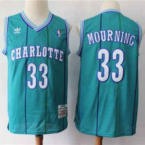NBA Charlotte Hornets 33 Alonzo Mourning Green 1992-93 Hardwood Classics Men Jersey