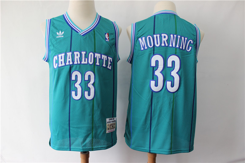 NBA Charlotte Hornets 33 Alonzo Mourning Green 1992-93 Hardwood Classics Men Jersey