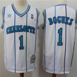 NBA Charlotte Hornets 1 Muggsy Bogues White 1992-93 Hardwood Classics Men Jersey
