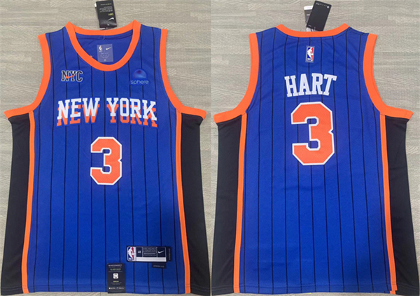 Men's New Yok Knicks #3 Josh Hart Blue City Edition Stitched Basketball Jersey