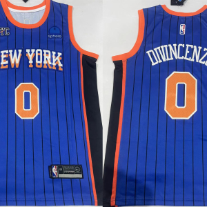 Men's New Yok Knicks #0 Donte DiVincenzo Blue City Edition Stitched Basketball Jersey