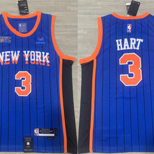 Men's New York Knicks #3 Josh Hart Blue 2023/24 City Edition Stitched Basketball Jersey