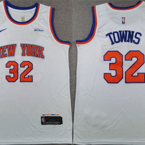 Men's New Yok Knicks #32 Karl-Anthony Towns White 2024 Association Edition Stitched Jersey