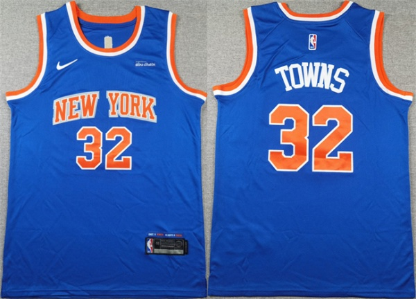 Men's New Yok Knicks #32 Karl-Anthony Towns Blue Icon Edition Edition Stitched Basketball Jersey