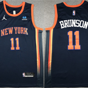 Men's New York Knicks #11 Jalen Brunson Navy 2023 Statement Edition Stitched Basketball Jersey