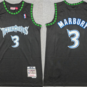 Men's Minnesota Timberwolves #3 Stephon Marbury Black Throwback Stitched Jersey