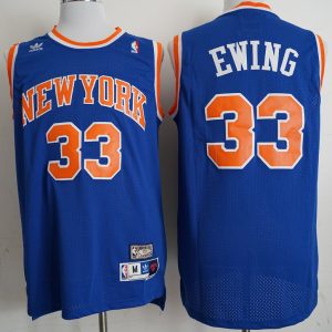 NBA Knicks #33 Patrick Ewing Blue Hardwood Classics Jersey