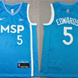 Men's Minnesota Timberwolves #5 Anthony Edwards Blue Stitched Jersey