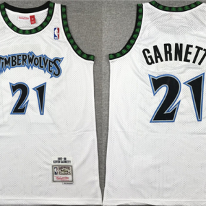 Men's Minnesota Timberwolves #21 Kevin Garnett White 1997-98 Throwback Stitched Jersey