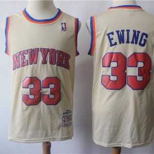 NBA Knicks #33 Patrick Ewing Cream Hardwood Classics Jersey