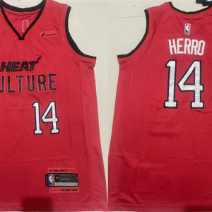 Men's Miami Heat #14 Tyler Herro Red 2024/25 City Edition Stitched Jersey