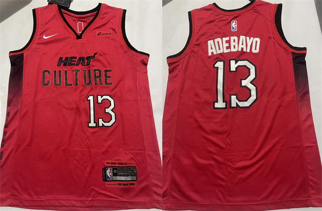 Men's Miami Heat #13 Bam Adebayo Red 2024-25 City Edition Stitched Jersey