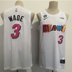 NBA Miami Heat #3 Dwyane Wade 2022/23 White City Edition With NO.6 Patch Stitched Jersey