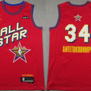 Men's Milwaukee Bucks #34 Giannis Antetokounmpo Red 2025 NBA All-Star Swingman Stitched Jersey
