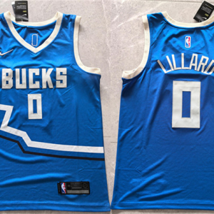 Men's Milwaukee Bucks #0 Damian Lillard Royal 2024 City Edition Stitched Basketball Jersey