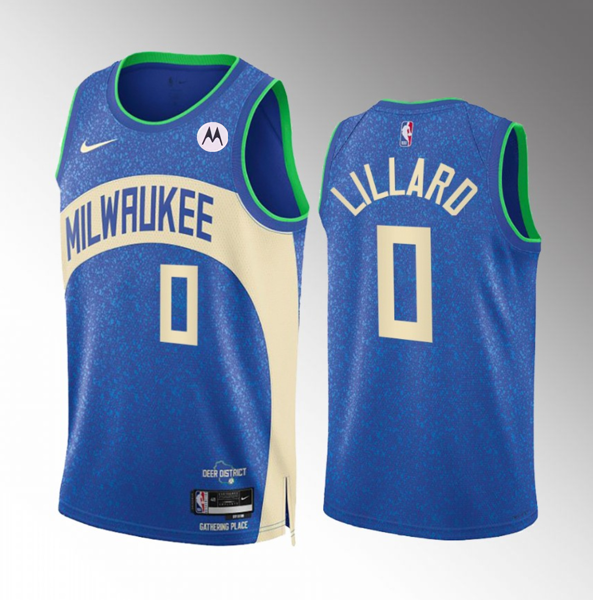 Men's Milwaukee Bucks #0 Damian Lillard Blue 2023/24 City Edition Stitched Basketball Jersey