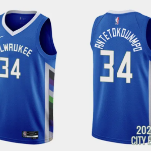 NBA Milwaukee Bucks #34 Giannis Antetokounmpo 2022-23 City Edition Blue Jersey