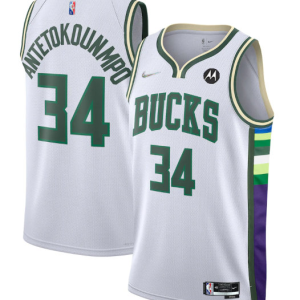 NBA Milwaukee Bucks #34 Giannis Antetokounmpo White 2021/22 75th Anniversary Jersey