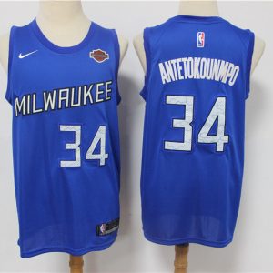 NBA Milwaukee Bucks #34 Giannis Antetokounmpo Blue New Uniform 2020-2021City Edition Jersey