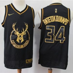 NBA Bucks #34 Giannis Antetokounmpo Black Gold Nike Men Jersey