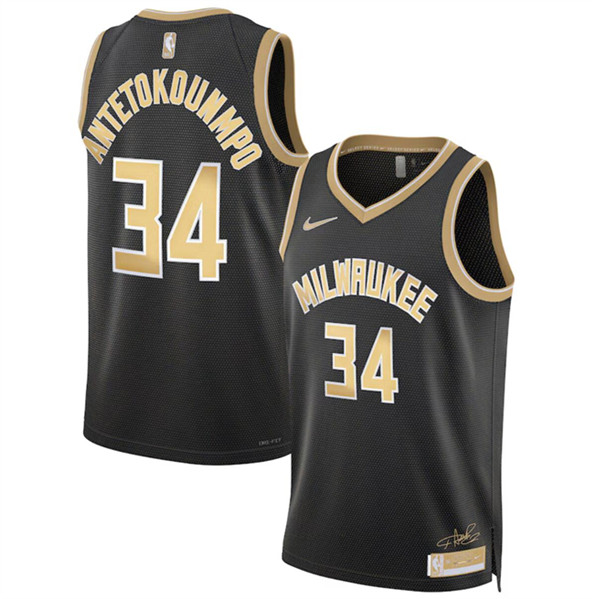 Men's Milwaukee Bucks #34 Giannis Antetokounmpo Black 2024 Select Series Stitched