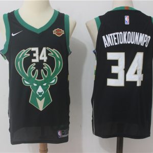 Nike NBA Milwaukee Bucks #34 Antetokounmpo Black Jersey