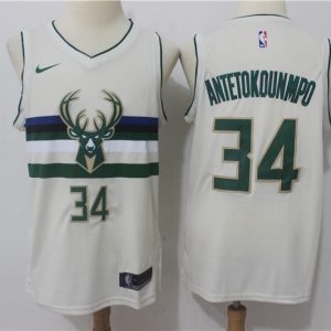 Nike NBA Milwaukee Bucks #34 Antetokounmpo Cream Jersey