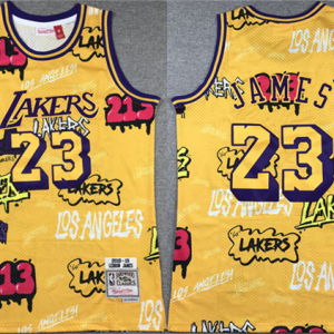 Men's Los Angeles Lakers #23 LeBron James Yellow 1996-97 Throwback Basketball Jersey