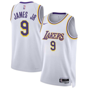 Men's Los Angeles Lakers #9 Bronny James Jr. White 2024 Draft Icon Edition Stitched Jersey