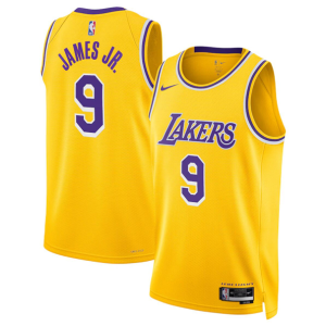 Men's Los Angeles Lakers #9 Bronny James Jr. Yellow 2024 Draft Icon Edition Stitched Jersey