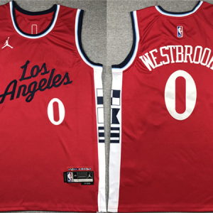Men's Los Angeles Clippers #0 Russell Westbrook Red Stitched Jersey